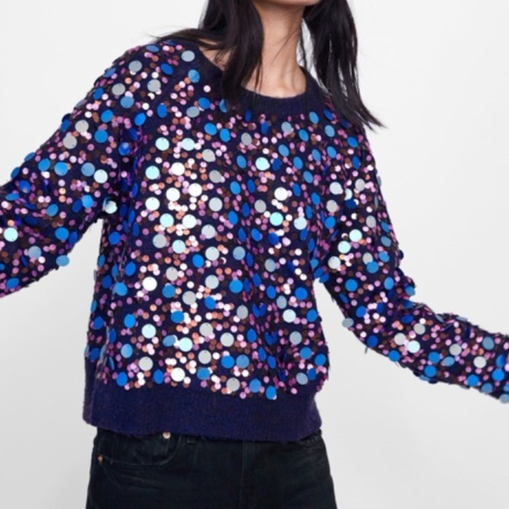 Zara Sequin Embellished Sweater - Purple and Blue lightly worn SZ L